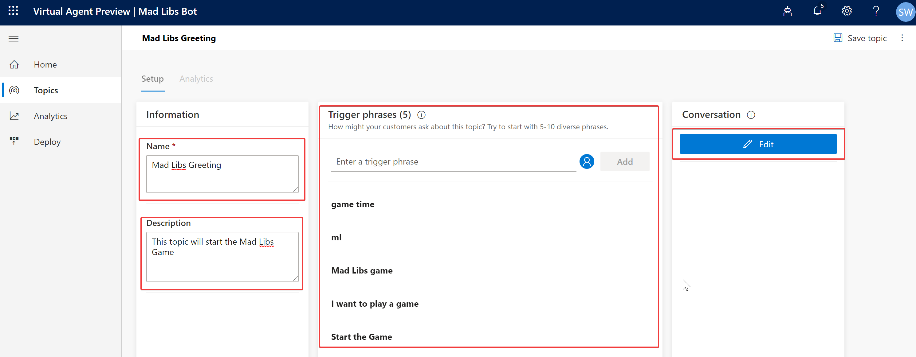 Create greeting topic